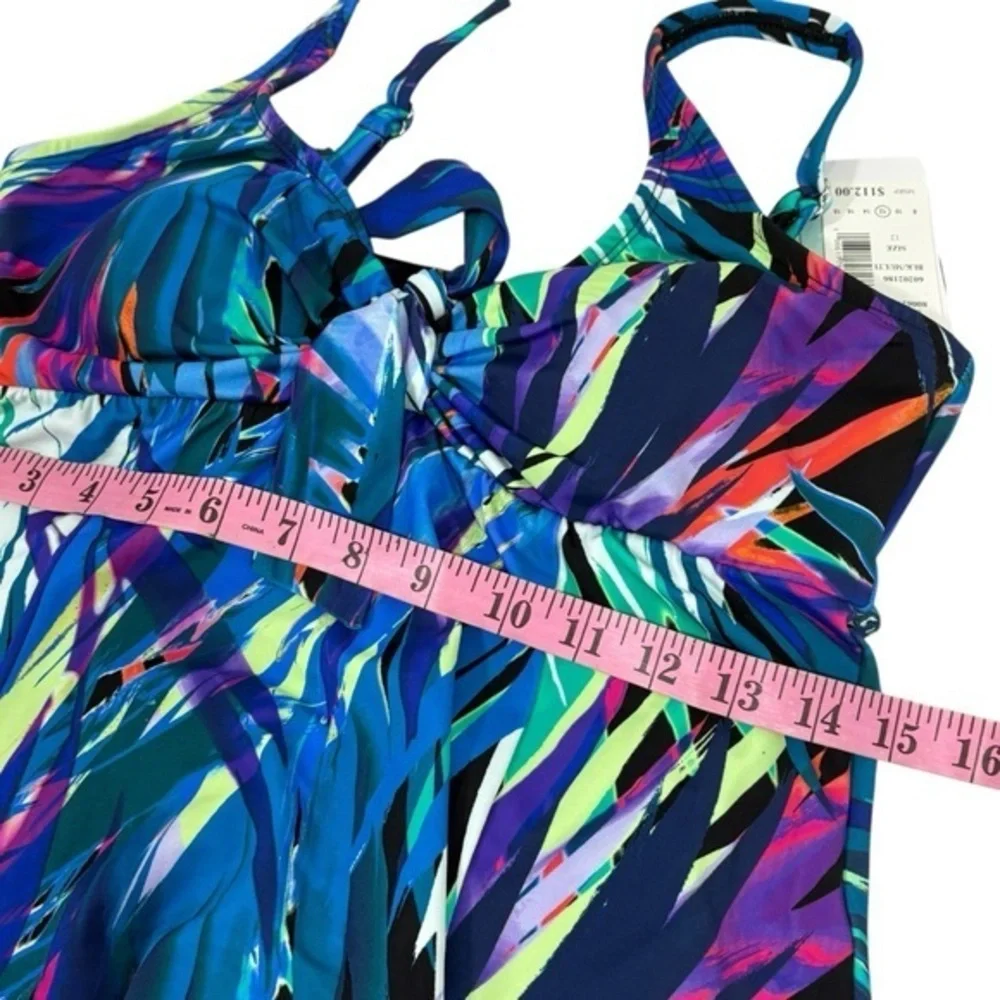 Swim Solutions NWT $112 Women's Printed Bow-Front Swim Dress 12 L - Picture 7 of 11